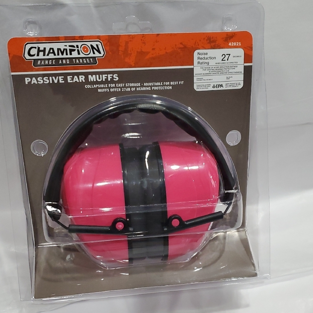Champion pink and black hearing protection noise reducing passive ear muffs new